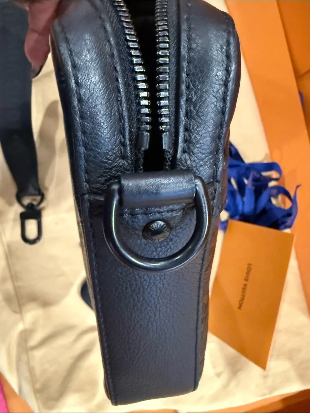 Louis Vuitton Black Embossed Monogram Messenger Set with Strap and Pouch